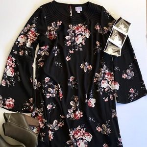 Isabel Maternity Black Floral Bell Sleeve Dress